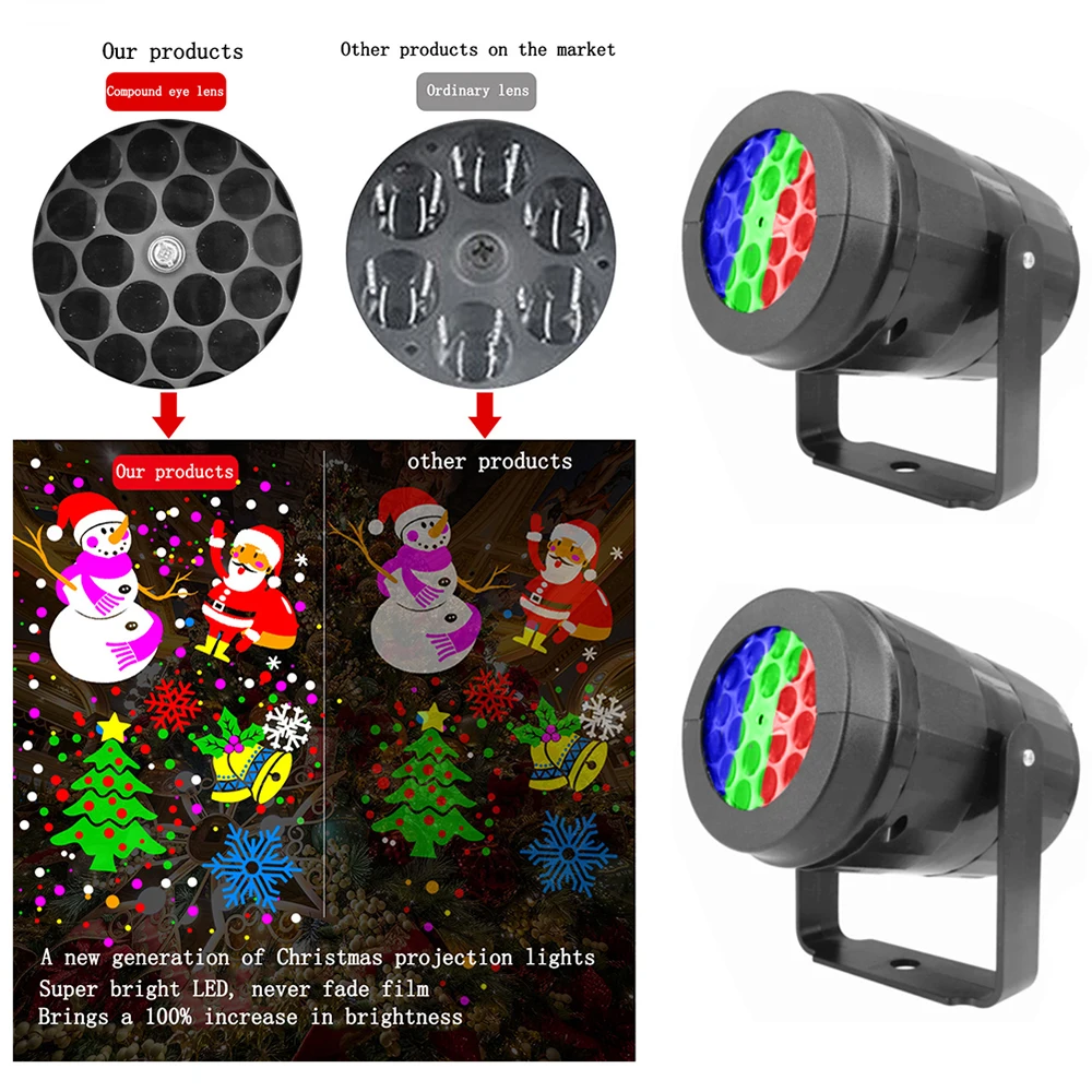 Snowflake Christmas Laser Projector Light 16 patterns LED Christmas Birch Home Decoration Light Rotating Christmas Stage Lights