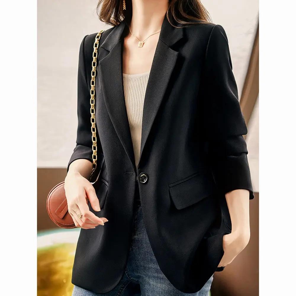 Casual Fashion Small Suit Jacket for Women\'s Spring Autumn New Professional High-end No Ironing Trendy Single Buckle Suit Top