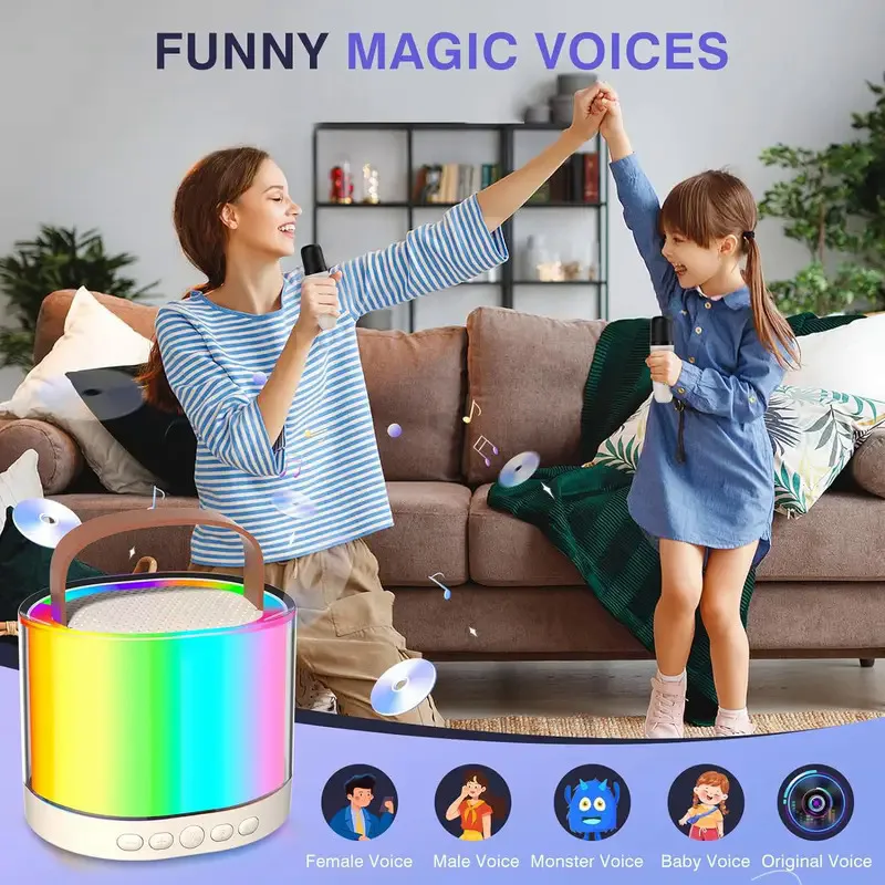 K52 wireless Bluetooth speaker portable multifunction with 1-2 microphone RGB music player karaoke machine for Kids Xmas gifts