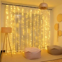 3/4/6M Curtain LED Light String Christmas Decoration Holiday Home Bedroom Wedding Party Fairy Garland Lamp USB Plug with Remote