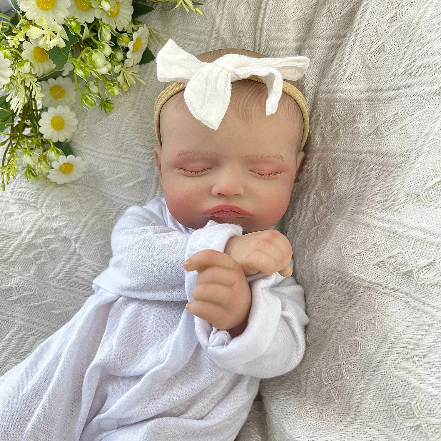 

BZDOLL 48cm 19inch Asleep Reborn Baby Doll, 3D-Paint Skin with Blood Vessels, Vinyl Limbs Cloth Body, Handmade Birthday Toy