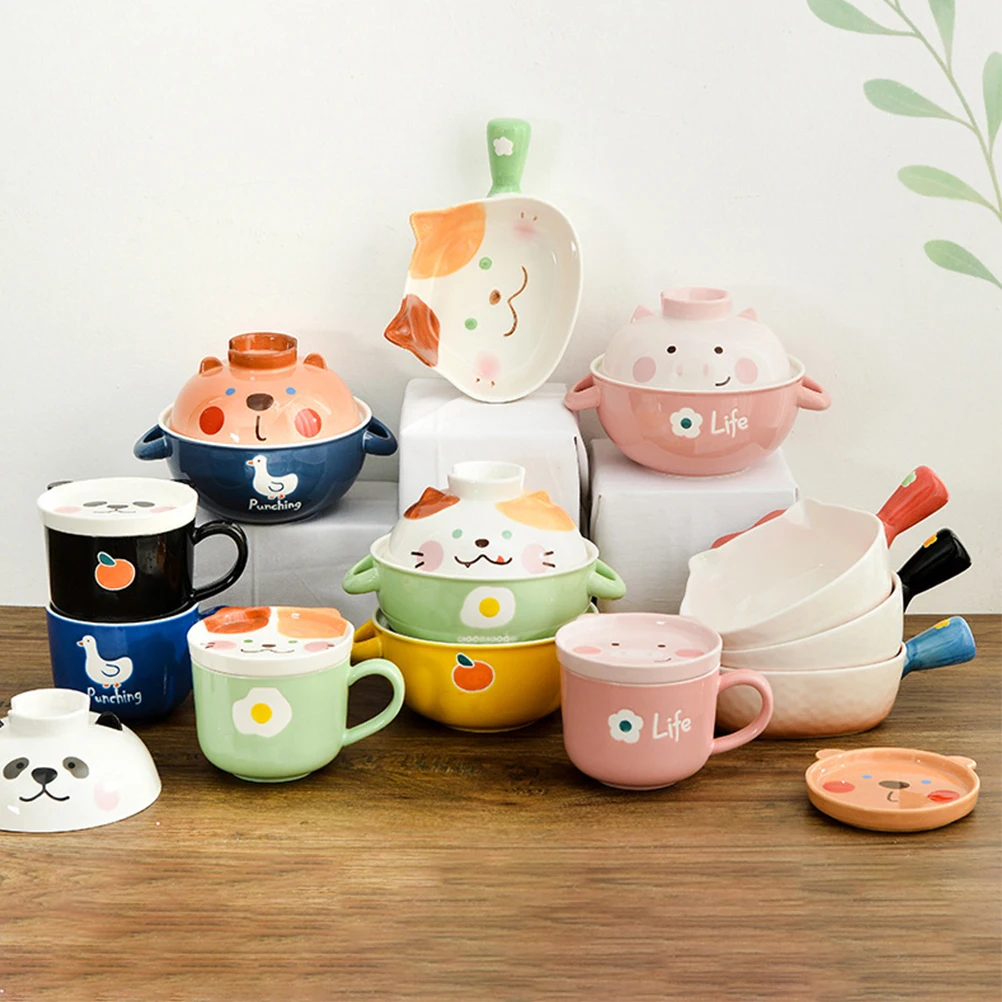 

Ceramic Handle Bowl with Smooth Finish Heat Resistant Daily Use Salad Bowl for Home Kitchen Multi Function Food Serving