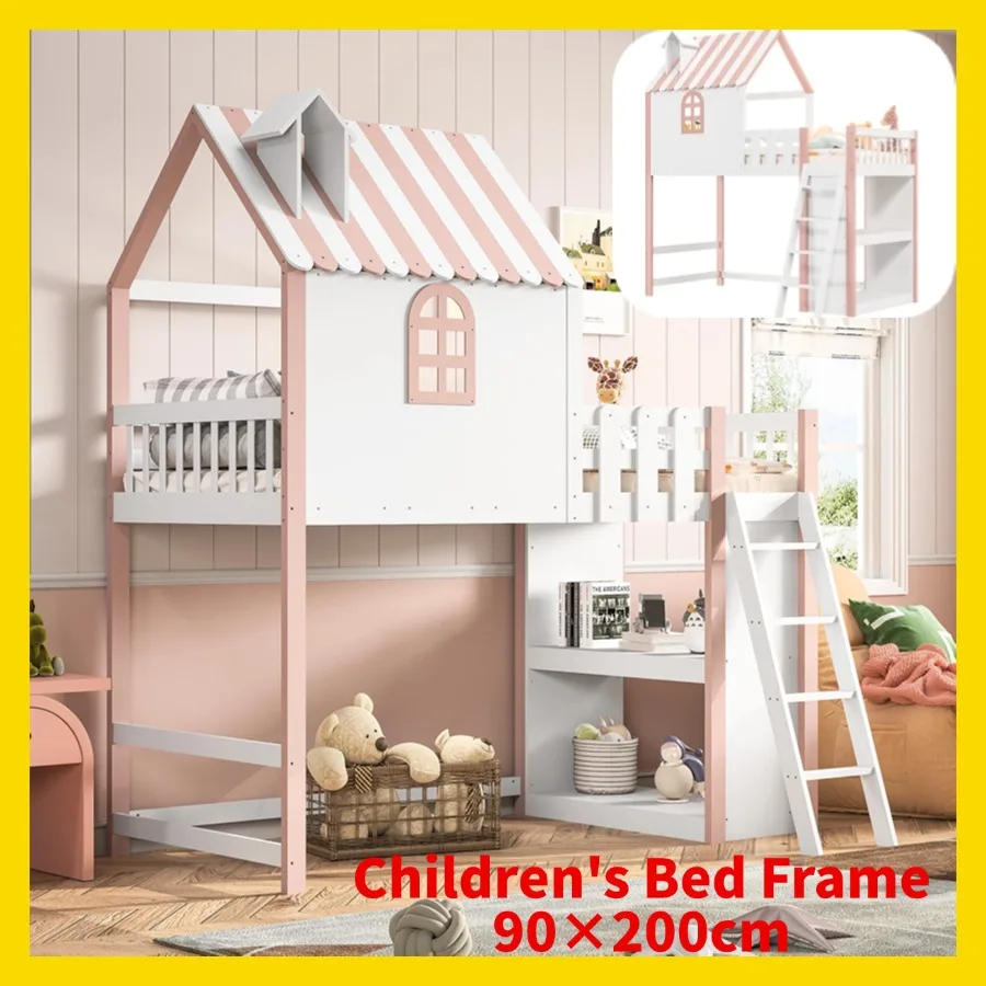 Kinder bett Baumhaus 90x200cm, Einzel bett rahmen mit Absturz sicherung, mit Leitern, Kinder bett