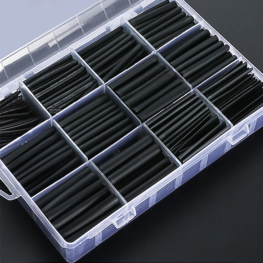 Black Heat Shrink Tube Kit Thermoresistant Tubing Shrink Wire Wrapping Electrical Connection Cable Insulation Sleeves Protecter