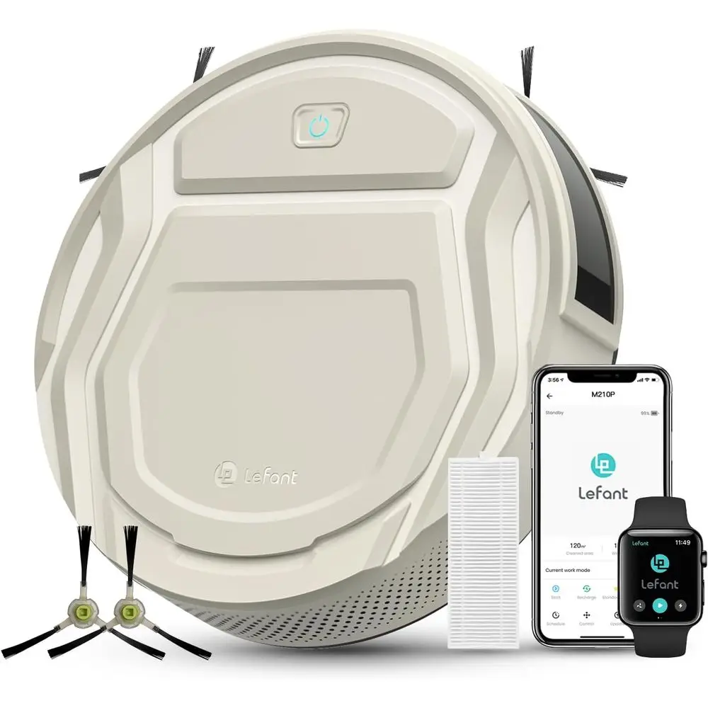 Slim Quiet Robot Vacuum, 3 Suction Levels, Ideal for Pet Hair and Daily Cleaning, Compatible with Wii, App, and Alexa/iWatch Con