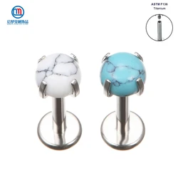 QM 1PCS ASTM F136 Titanium Internally Threaded Turquoise Tops Labret Lip Body Piercing Lobe Earring Helix Tragus Jewelry