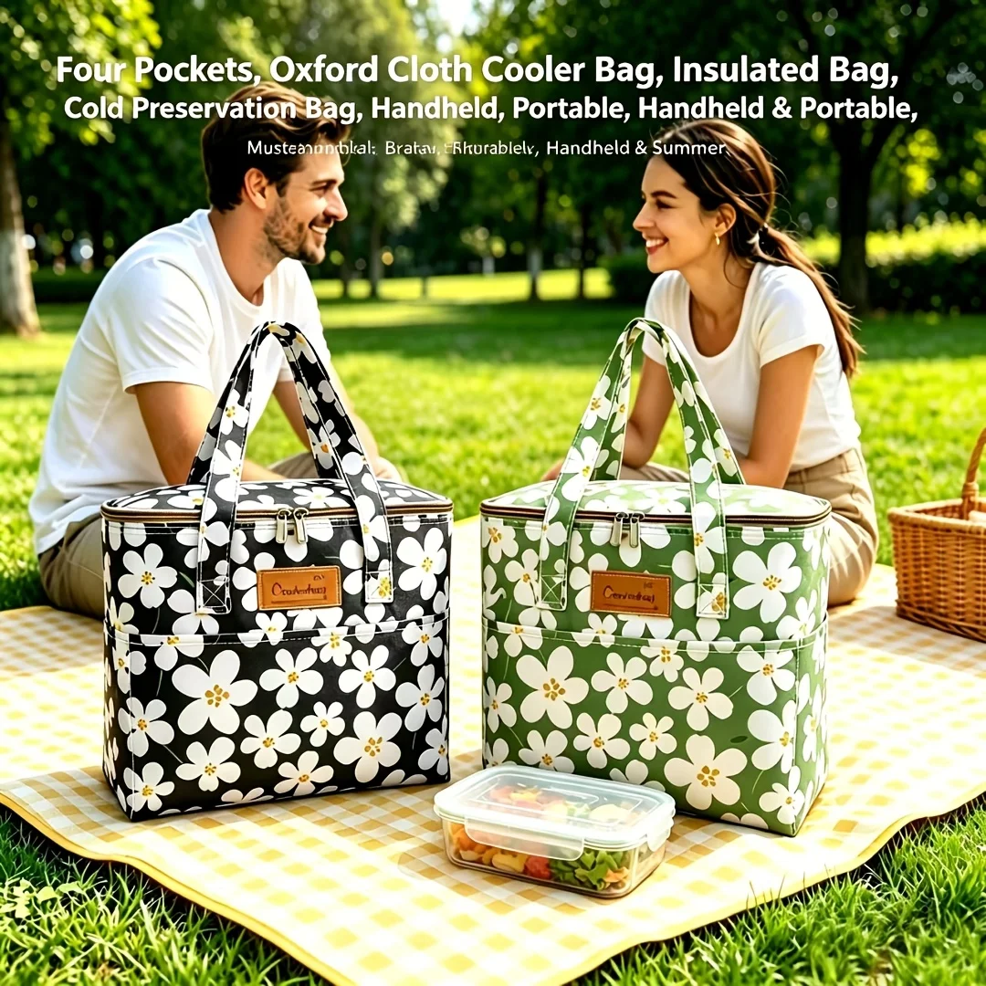 Portable Printed Oxford Cloth Insulated Pocket Large Capacity Multi Functional Storage Commute Outdoor Reusable Contact Carry