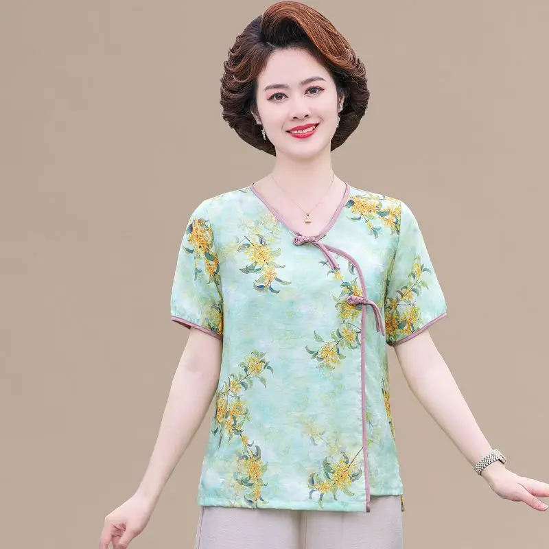 

Ethnic Retro Base Shirt New Short-sleeved Mother Belly Cover Top