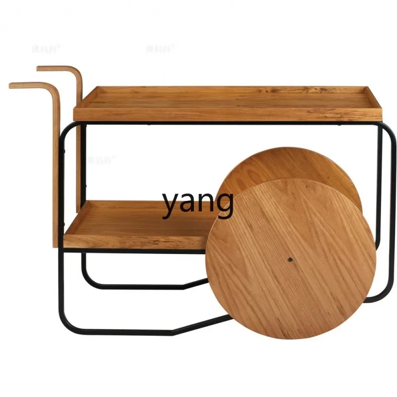 lmm living room porch rack big wheel display cart Chinese simple dining cart
