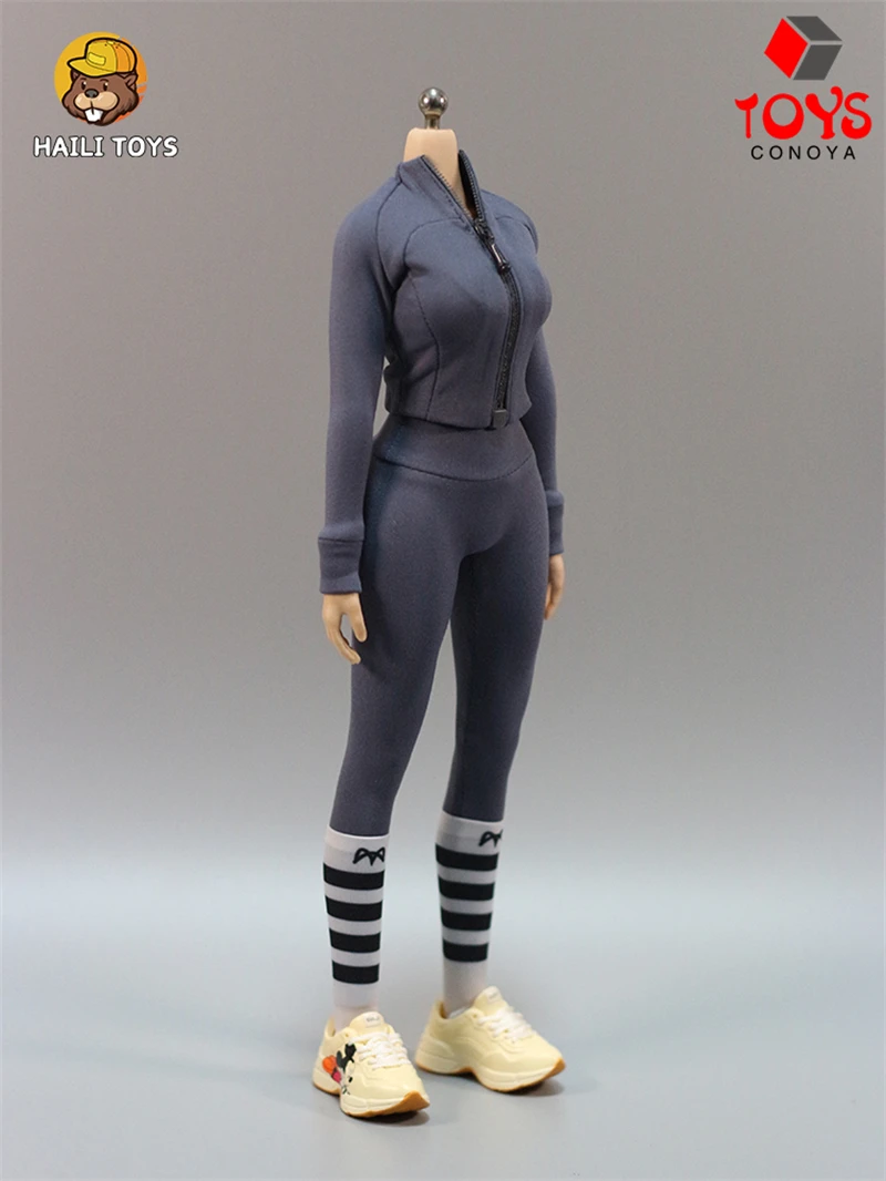 Haili brinquedos 1/6 escala feminino esportes yoga conjunto casaco calças colete meias roupas modelo caber 12 ''feminino soldado figura de ação corpo bonecas