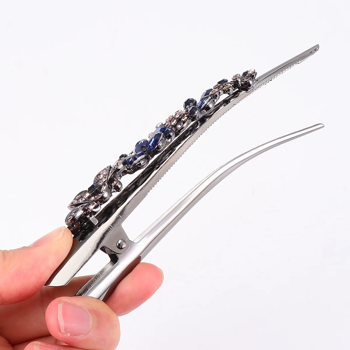 

Duckbill Hair Clips Rhinestone Studded Barrette Blue Women Cow Horn Durable Decorative Fix Firmly Travel Home Gift Hair