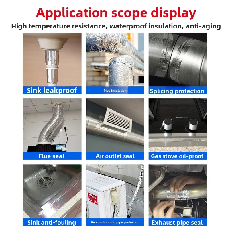 เทปอลูมิเนียมฟอยล์ใยแก้ว, ท่อป้องกันแสงแดดกันน้ําทนต่ออุณหภูมิสูงฉนวนกันความร้อนซ่อมแซมการรั่วไหล