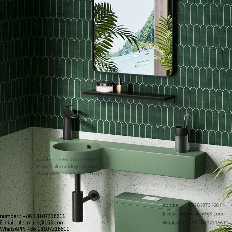

Personalized ceramic wall-mounted washbasin green bracket hanging basin balcony
