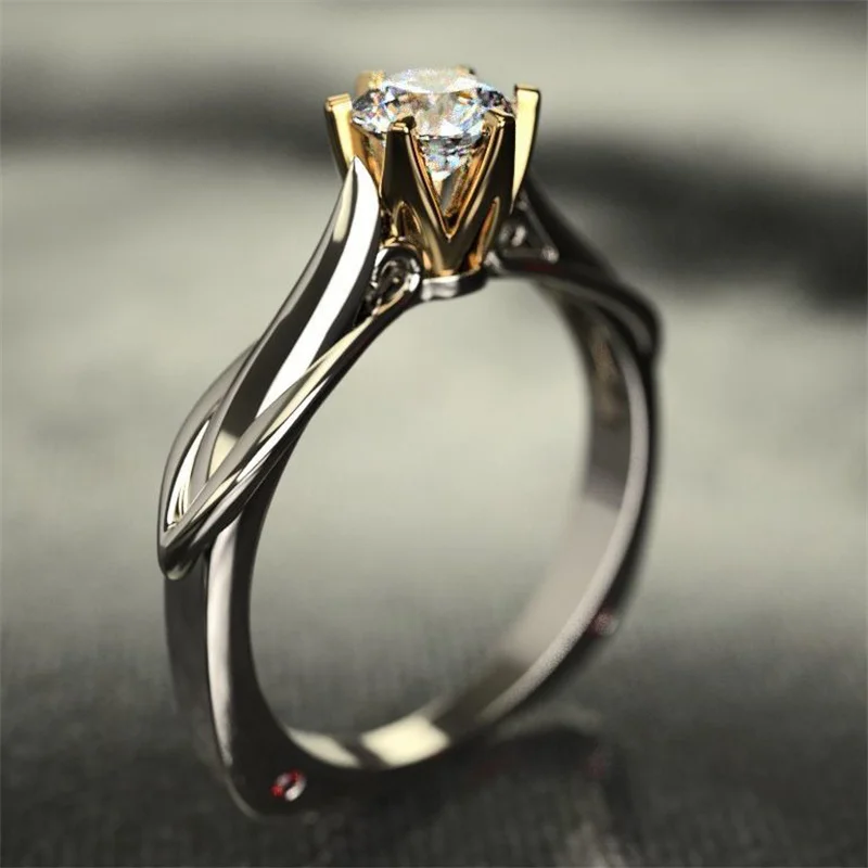 1 carat classic six claw two-color electroplated superflash zircon simulation Mosan diamond ring woman