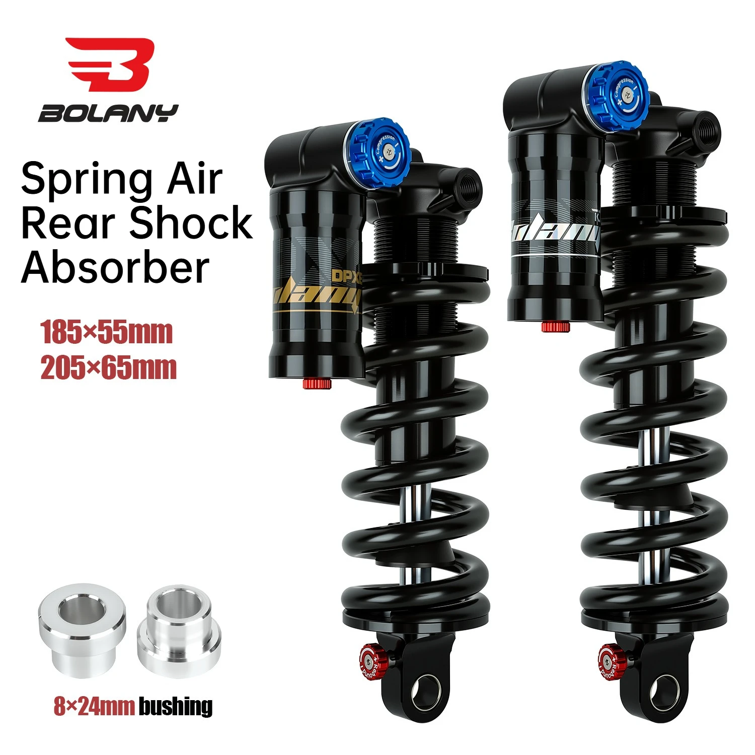 

BOLANY MTB Spring-Air Trunnion Rear Shock 185/205mm Coil Air Suspension 550lbs Spring 300PSI For DH Downhill E-MTB E-DH Bikes
