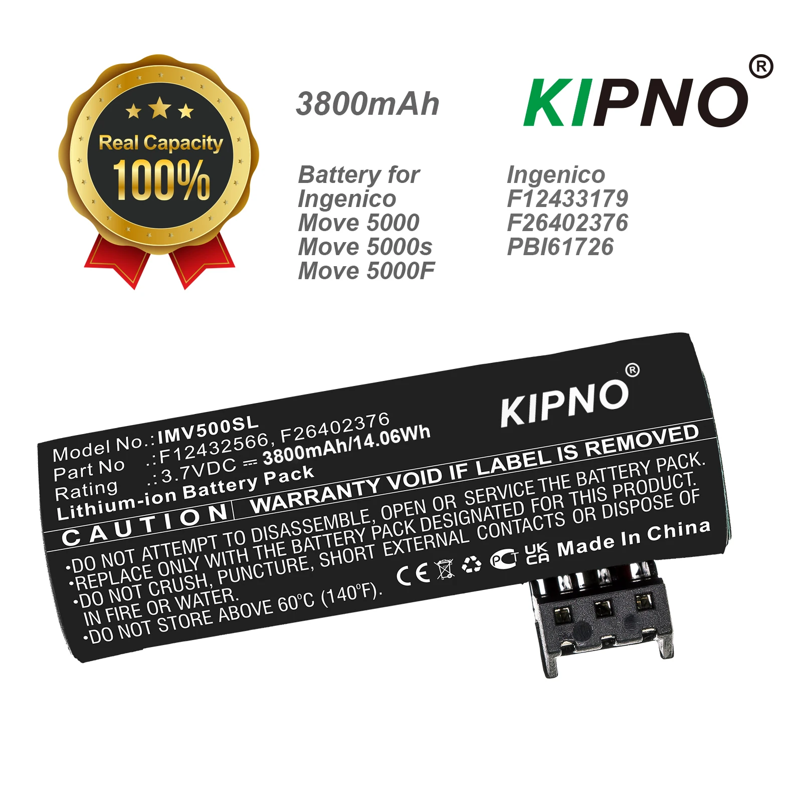 

3800mAh Replacement Battery for Ingenico Move 5000/5000s/5000F Models F12433179 F26402376 PBI61726 - Mobile Device Accessory