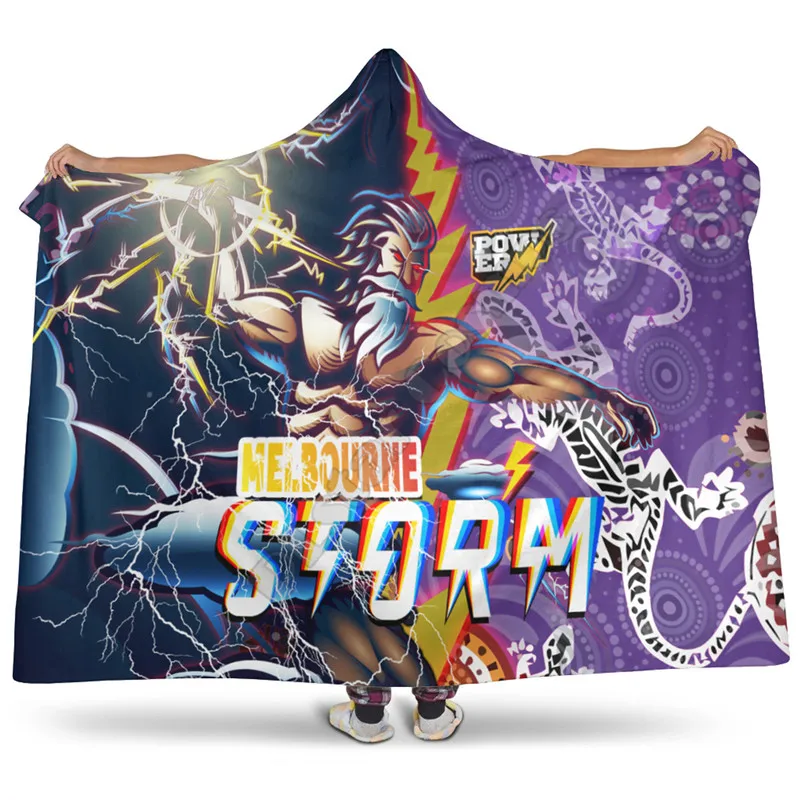 Storm Aboriginal Rugby Hooded Blanket Super Storm Thunder Power 3D Print Fleece Blanket Wearable Blanket Adults For Kids Blanket