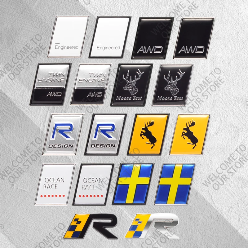 3D Metal Moose Test R Design Sweden Flag AWD Car Logo Side Badge Decor Rear Trunk Sticker For Volvo V40 V60 XC40 XC60 XC90 S80