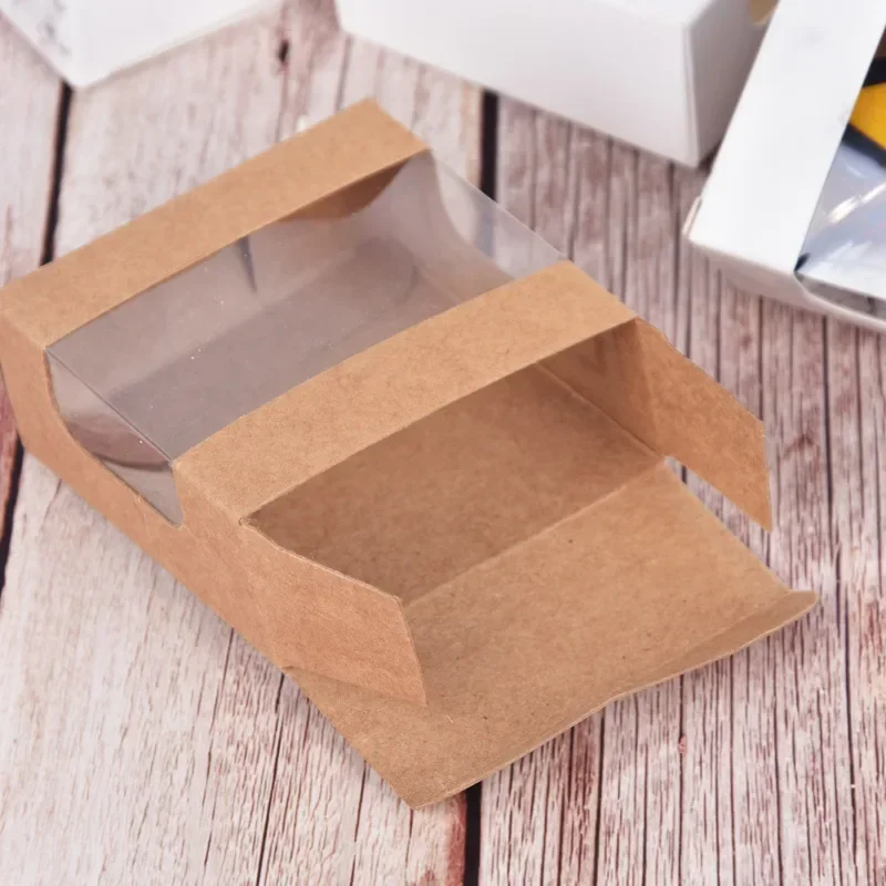 50Pcs/Lot Transparent Window Kraft Paper Box Mixed Color Fold Paper Boxes For Cookies Candy Packaging Jewelry Gift Display Box