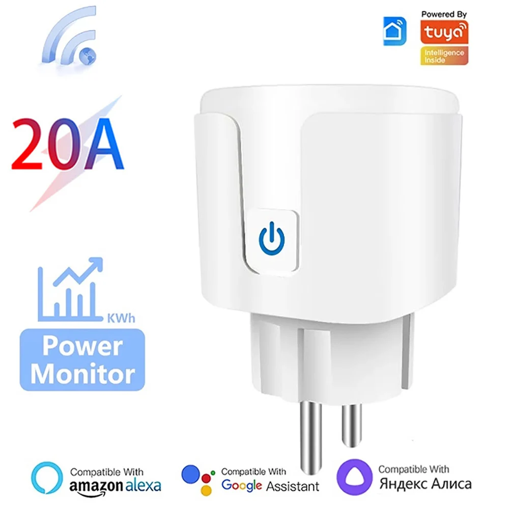 Tuya Smart Socket EU16A/20A Wifi Smart Plug With Power Monitoring Smart Life APP Remote Control Support Google Assistant Alexa