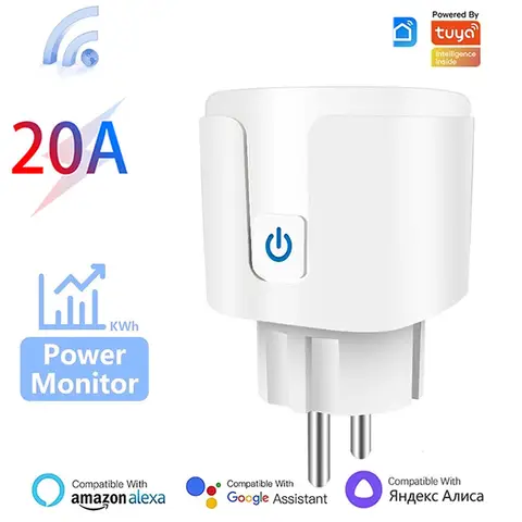 Tuya 스마트 소켓 EU16A/20A Wifi 스마트 플러그, 전력 모니터링 스마트 라이프 APP 원격 제어 지원 Google Assistant Alexa