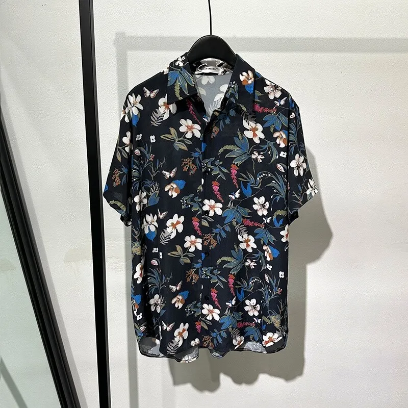 Summer Designer Casual Retro Printing Loose Short Sleeve Shirt Design Popular Lightweight Non-Ironing Draping Top