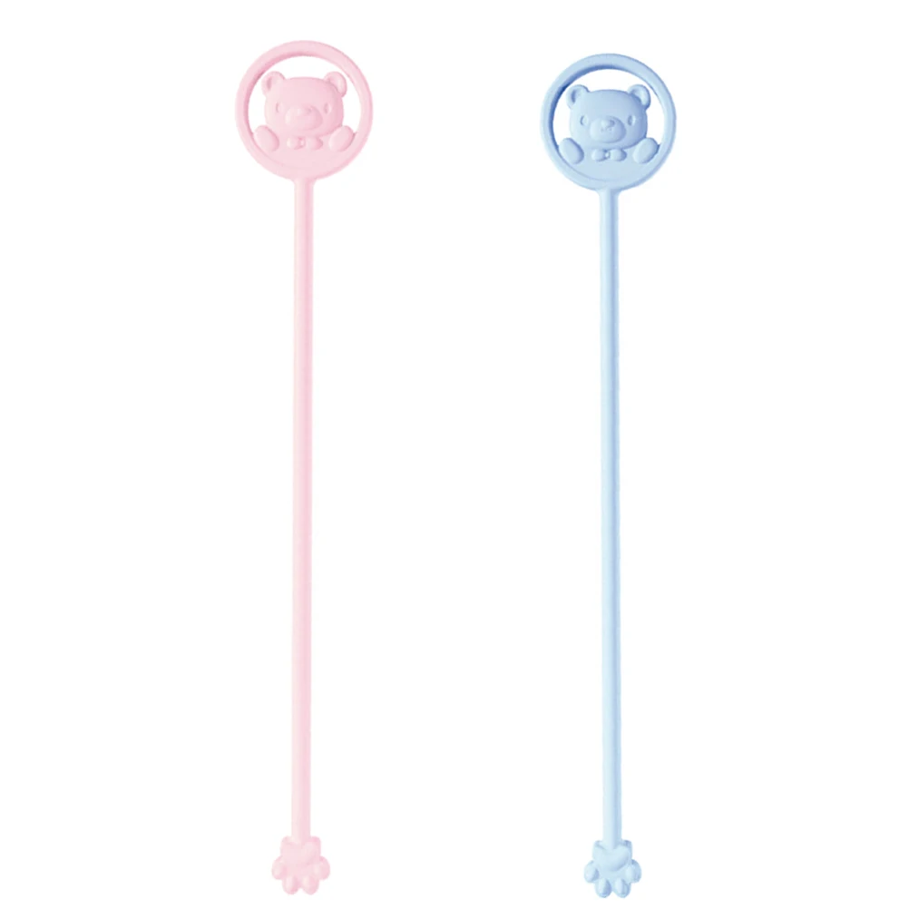 

2pcs Sensing Temperature Silicone Stirring Rod Warm Milk Powder Mixing Sticks Baby Cartoon Bear VShape AntiLost Safe