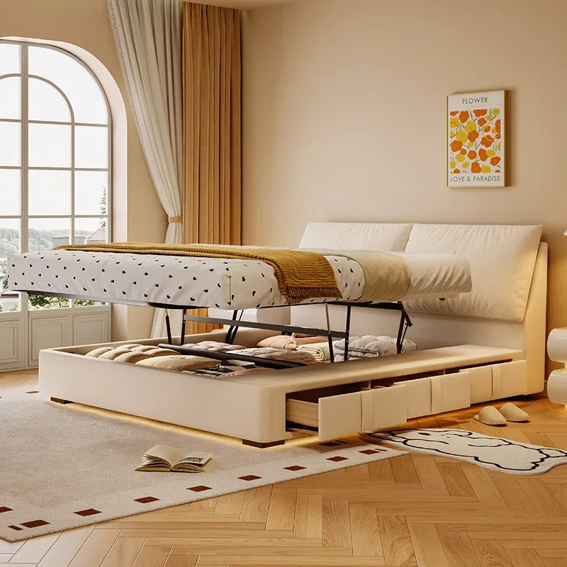 Modern simple master bedroom 1.8m function double bed storage cat scratching cloth high box removable soft cloth bed