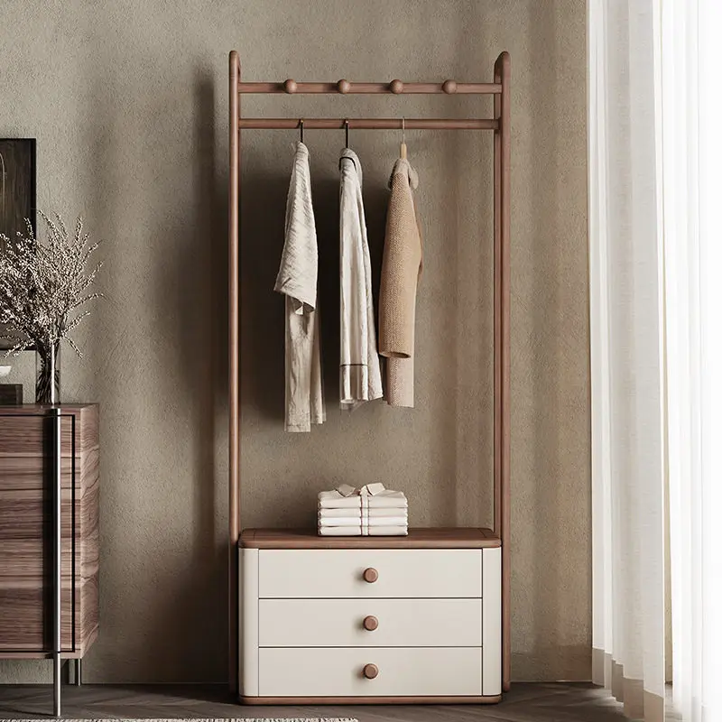 

All solid wood coat rack, multi-functional hanger, bedside table integrated against the wall, simple bedroom, living room entran