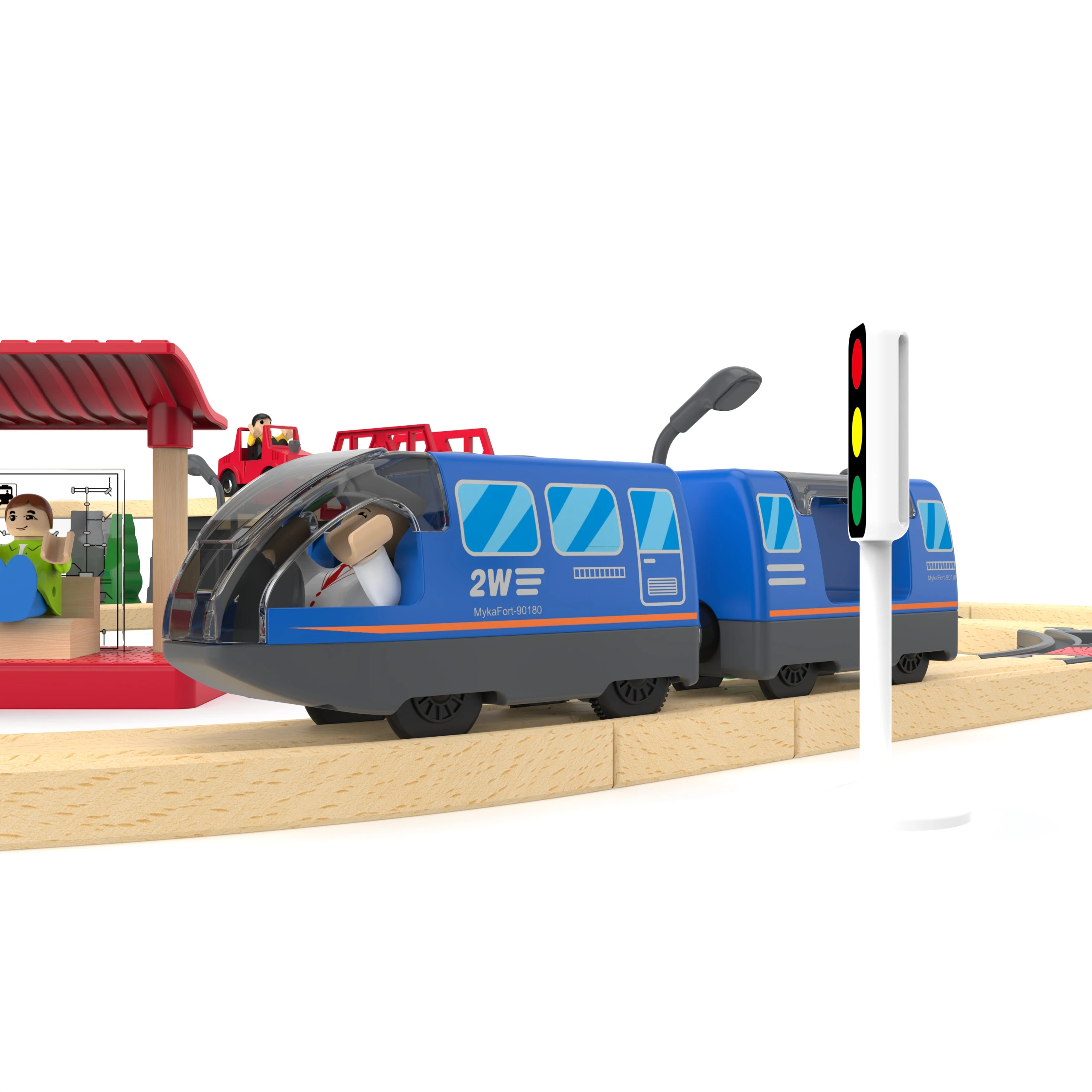 Set di binari Happy Station, binario in legno, piccolo treno, puzzle per bambini, modello di scena giocattolo, binario di montaggio, XT141