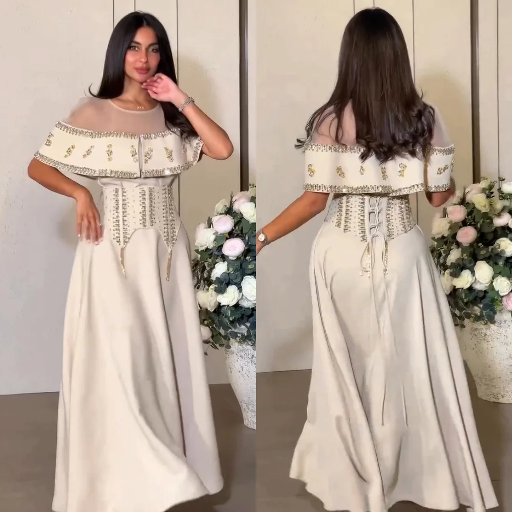 

Customized Fashion Jersey Pleat Sequined A-line Scoop Neck Long Dresses Bespoke Occasion Formal Modern Style