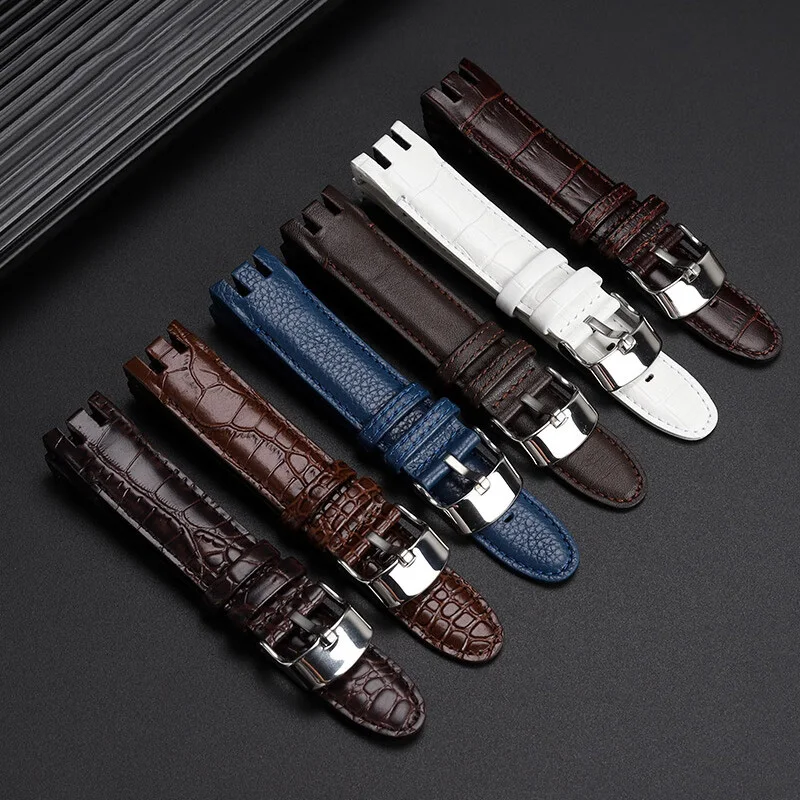 

Cowhide leather watch strap 21mm For Swatch Flyback YRS403 YRS400G 402G 412 Replace watchband butterfly clasp man Bracelet blue