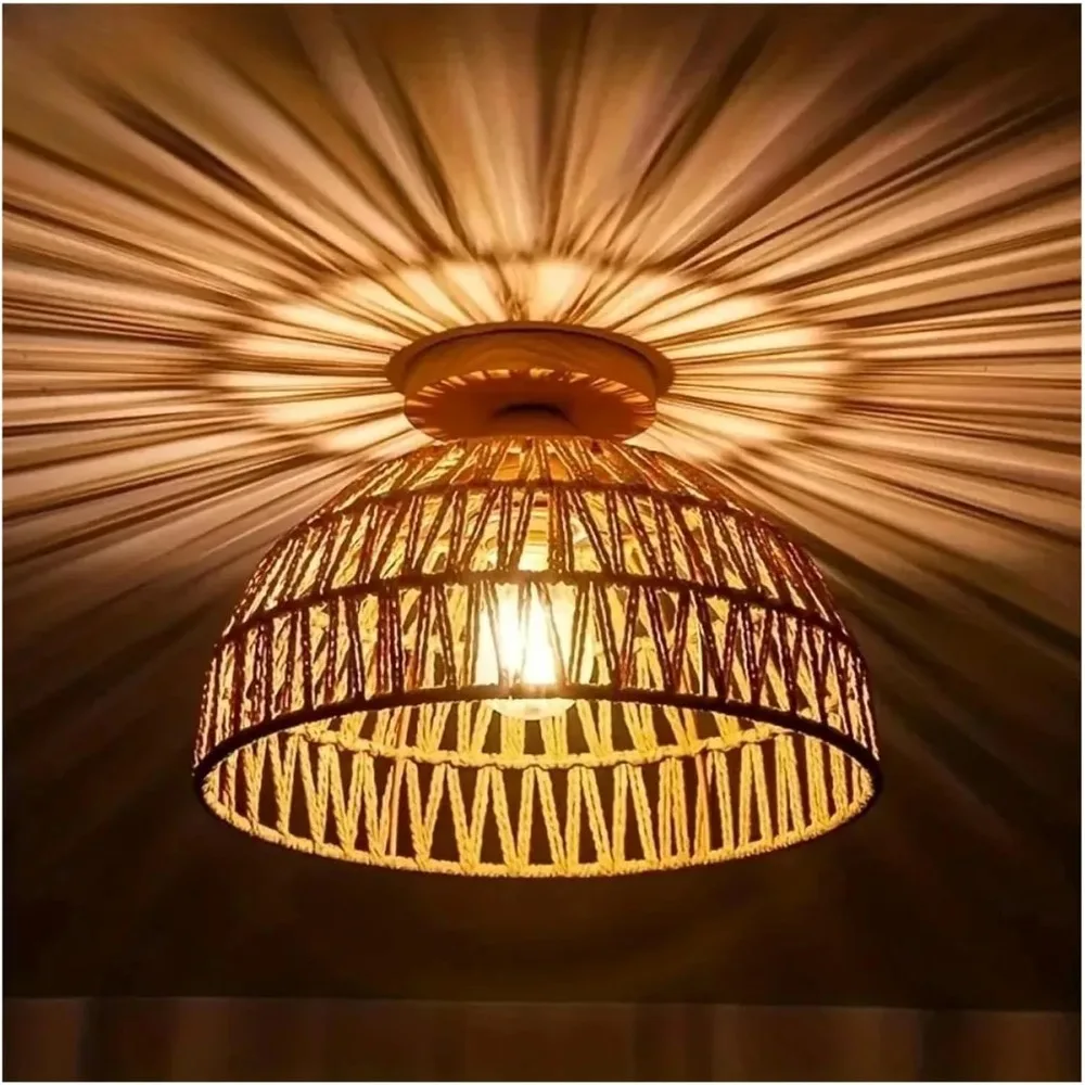 

Vintage Ceiling Light 23/30CM Chandelier Rattan Lampshade Industrial Ceiling Lamp Retro E27 Lighting Decoration for Bedroom Bar