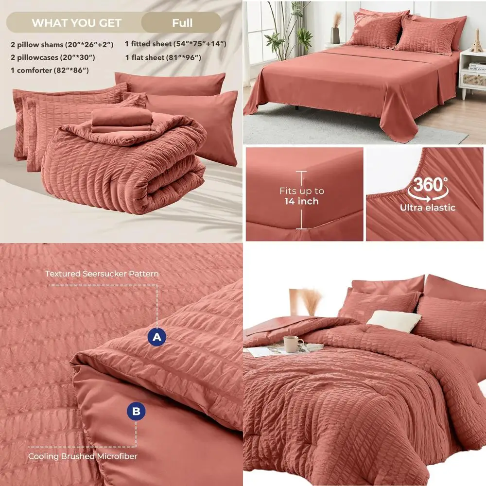 

7-Piece Seersucker Comforter Set: All-Season Luxury Bedding with Sheets, Pillowcases, and Shams for Bedroom