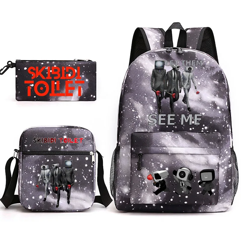 3pcs Skibidi Toilet Backpack Printe Outdoor Sport School Bag Capacity Travel Laptop Rucksack Unisex Shoulder Backpack Casual