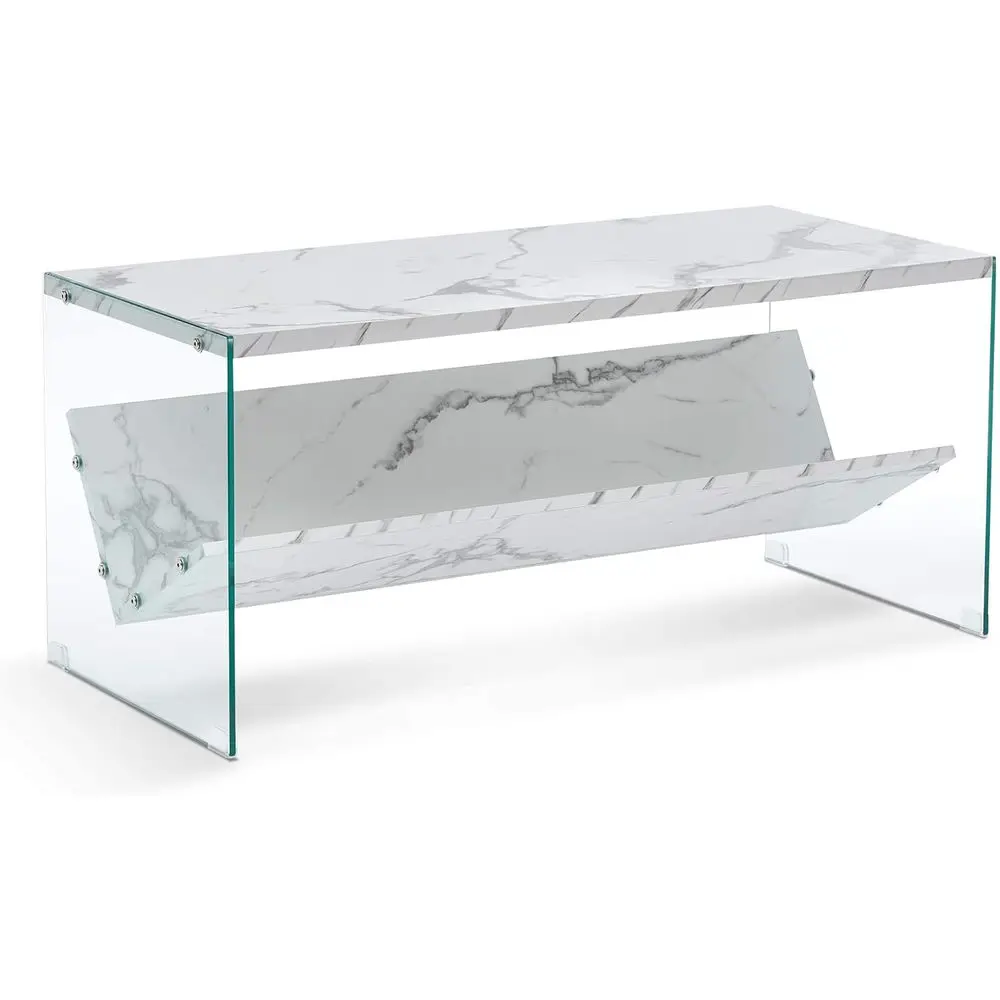 

Recular Coee Table with Storage, ern Center Table with Tempered Glass Legs or Living Room, Home Oice, 5771 (White)