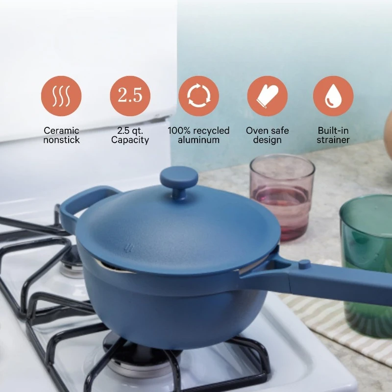 Mini Home Cook Duo - Pacote Mini Always Pan & Mini Perfect Pot |   Conjunto de panelas multifuncionais substitui 18 peças |   Sal Azul