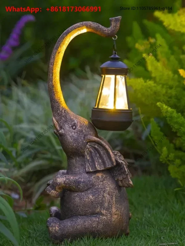 Outdoor solar lights, elephant lanterns, animal resin handicrafts, ornaments, garden courtyard lights, lawn lights