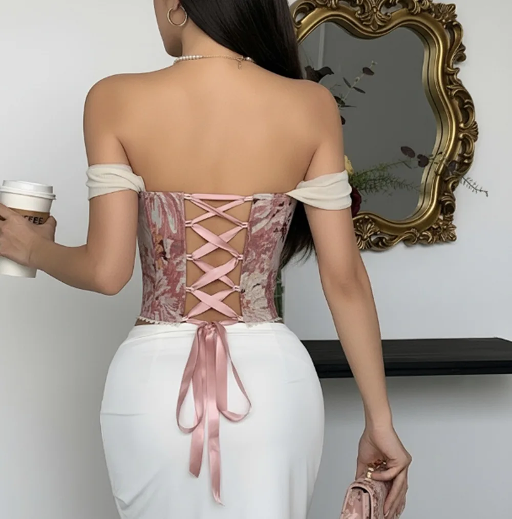 الرجعية الفرنسية الجاكار النفط اللوحة المحكمة نمط الصدر التفاف الأسماك الصدرية سترة حبال صديرية دائرية المرأة #5