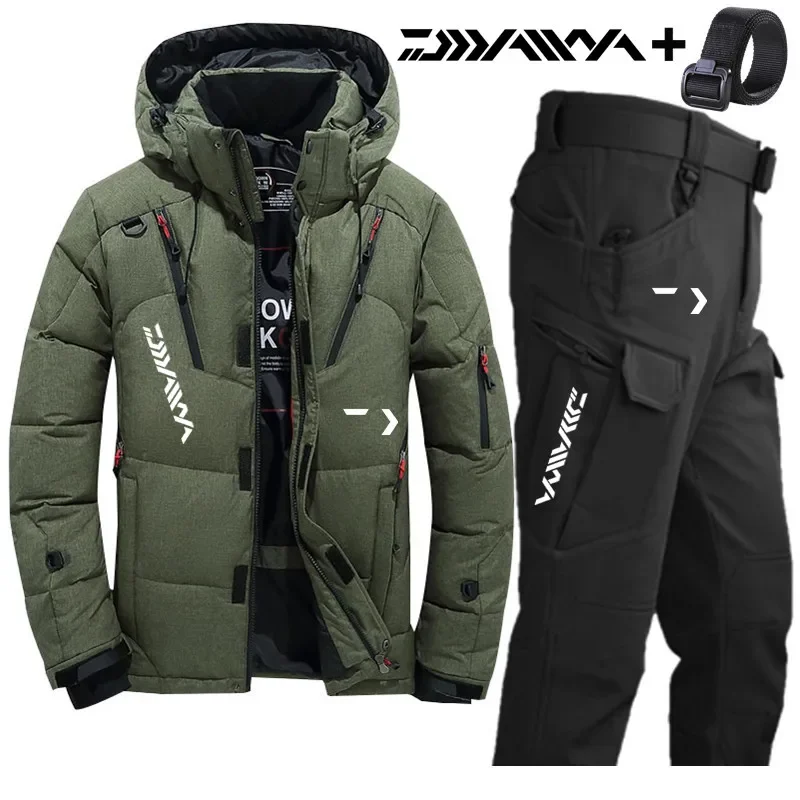 

Men's Goose Down Jacket and Tactical Pants Winter Fishing Suit Warm Snow Skiing Mountain Climbing Hunting Sportswear