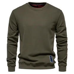 New Autumn O-Neck Pullover Sweatshirt for Men Solid Color Cotton-blend Sweatshirts Fashion Casual Sport Loose Hoodie
