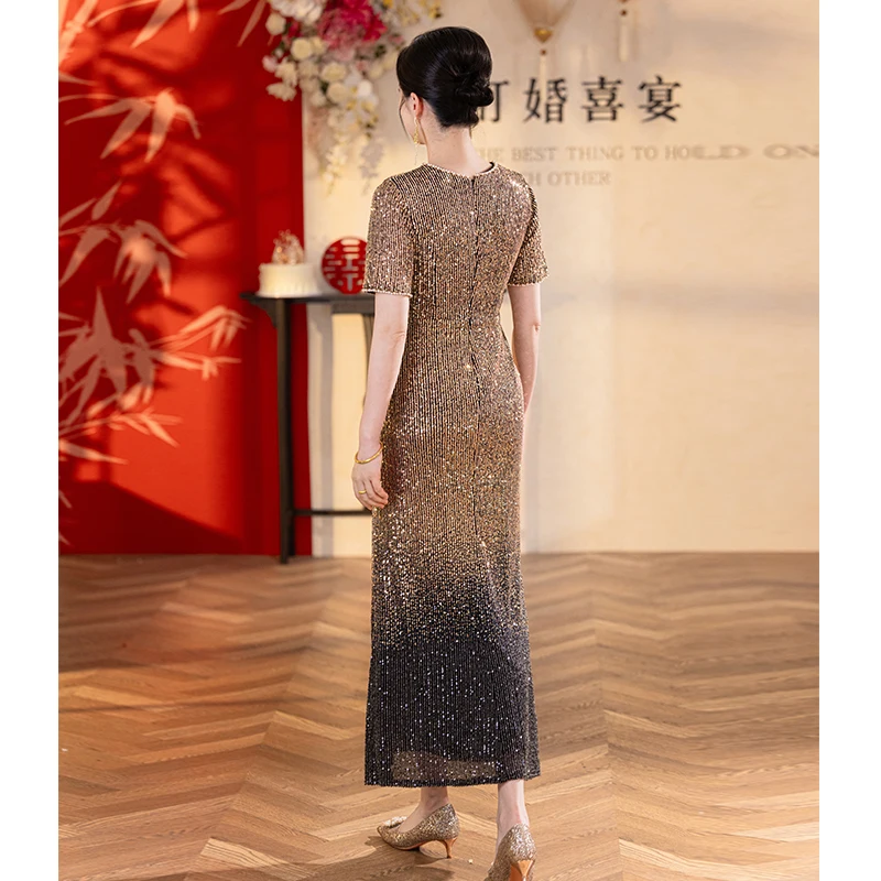 Shiny Sequin Mother Of The Bride Dresses Elegant V-Neck Tea-Length Women Mermaid Wedding Evening Party Gowns Long