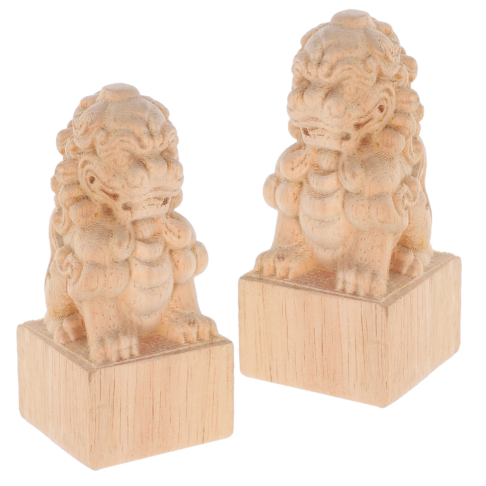 

2Pcs Solid Wood Decorative Column Lion Head Finials Carved Fence Post Toppers for Staircase Baluster Garden Porch Railing Wood