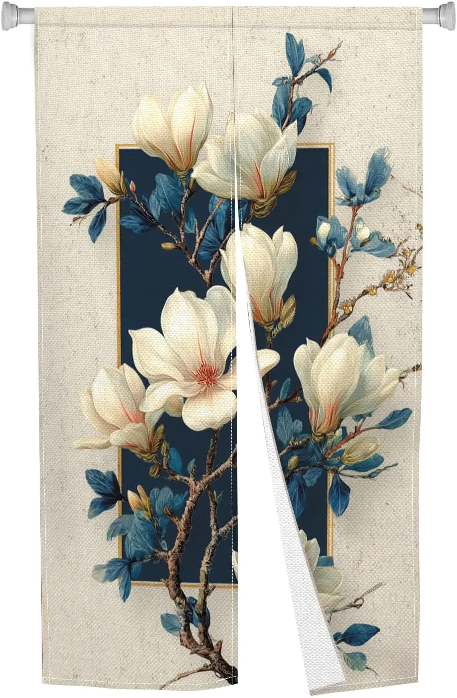 Japanese Curtain Doorway Curtain Chinese White Magnolia Printed Door Tapestry Feng Shui Window Treatment for Bedroom Privacy