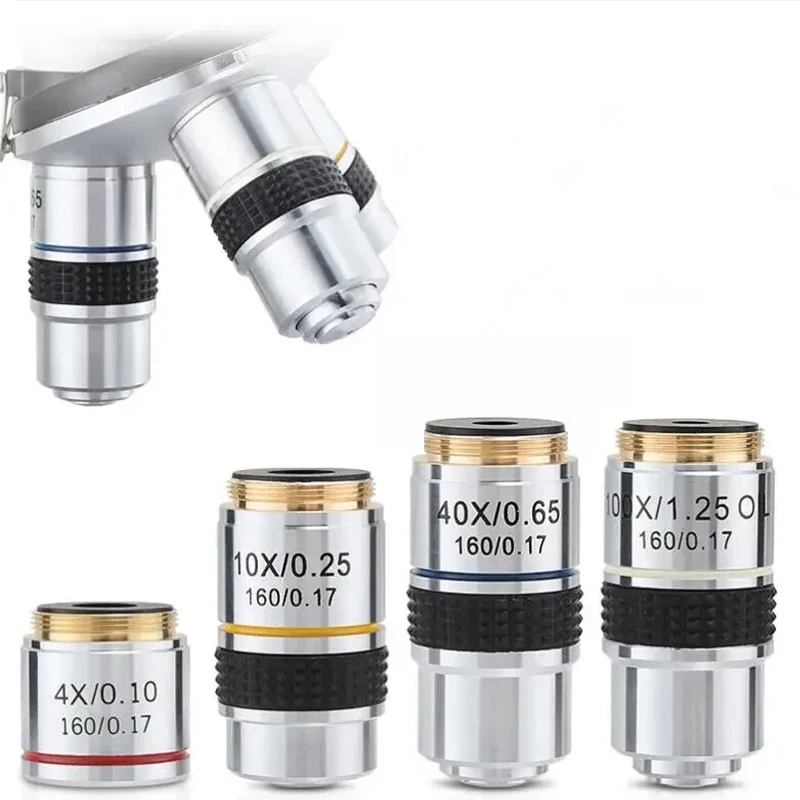 Biological Microscope 195 Achromatic Objective Lens Copper Objective Glass Lens 4X 10X 20X 40X 60X 100X