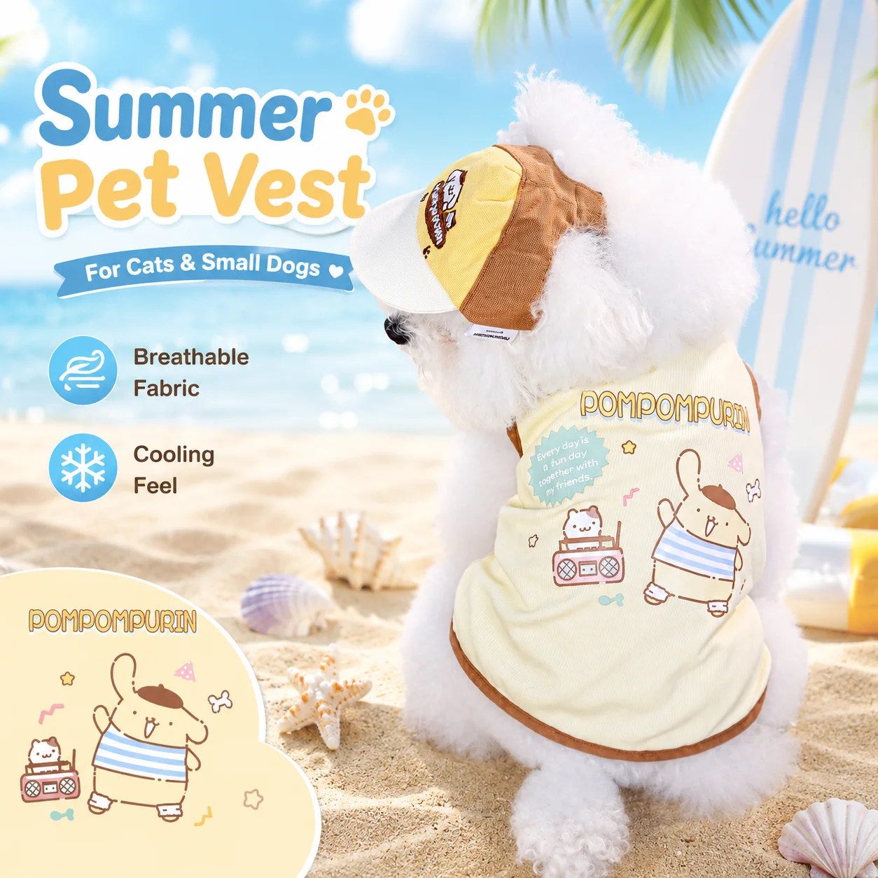 

Sanrio Hello Kitty Summer Pet Cooling Vest Cute Cartoon Pet T-Shirt Clothes Pet Outfit Pet Apparel Cat Small Dog Outdoor Vest