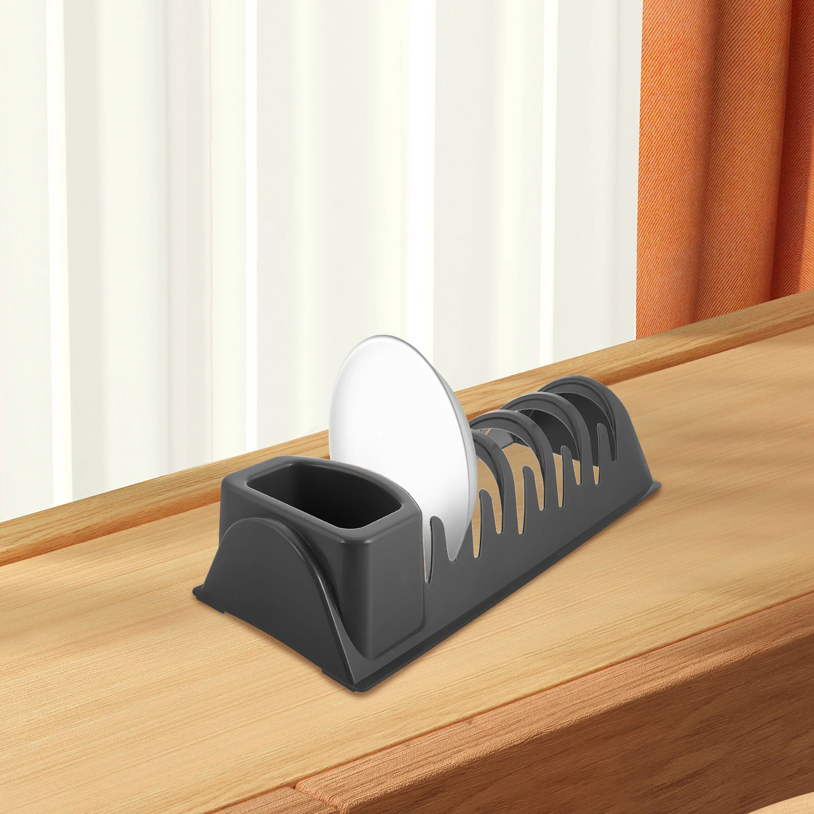 

Dark Grey Kitchen Plate Holder Organizer Multipurpose Kitchen Dish Plate Storage Rack Upright Drying Rack for Countertop Cabinet