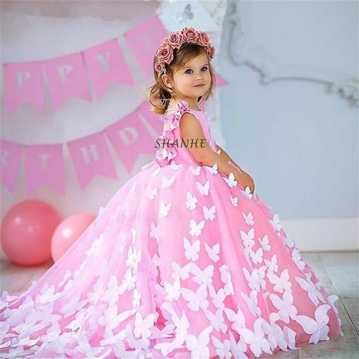 Vestidos bonitos da menina de flor jóia pescoço appliqued frisado pena menina pageant vestido em cascata plissado trem varredura feito sob encomenda aniversário