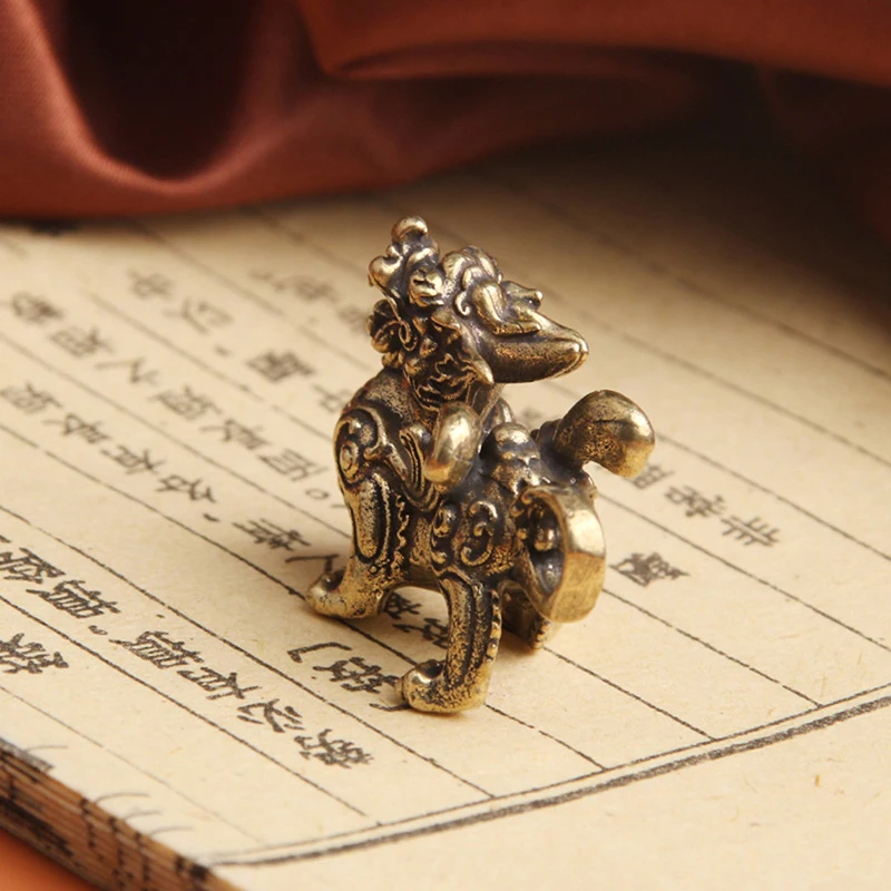 Kirin Feng Shui Ornament reines Kupfer Einhorn Anhänger Statue Figur Kylin skulptur Reichtum Messing Dekor chinesische Pi Ornament – Detail 3