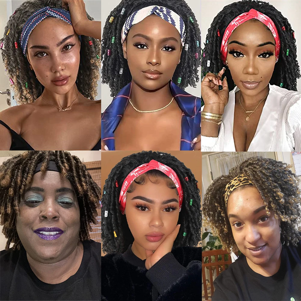 Dreadlock Wig Headband Wigs for Black Women Braided Wigs New Faux Locs Crochet Hair Wigs Short Headband Curly Hair Black Wigs